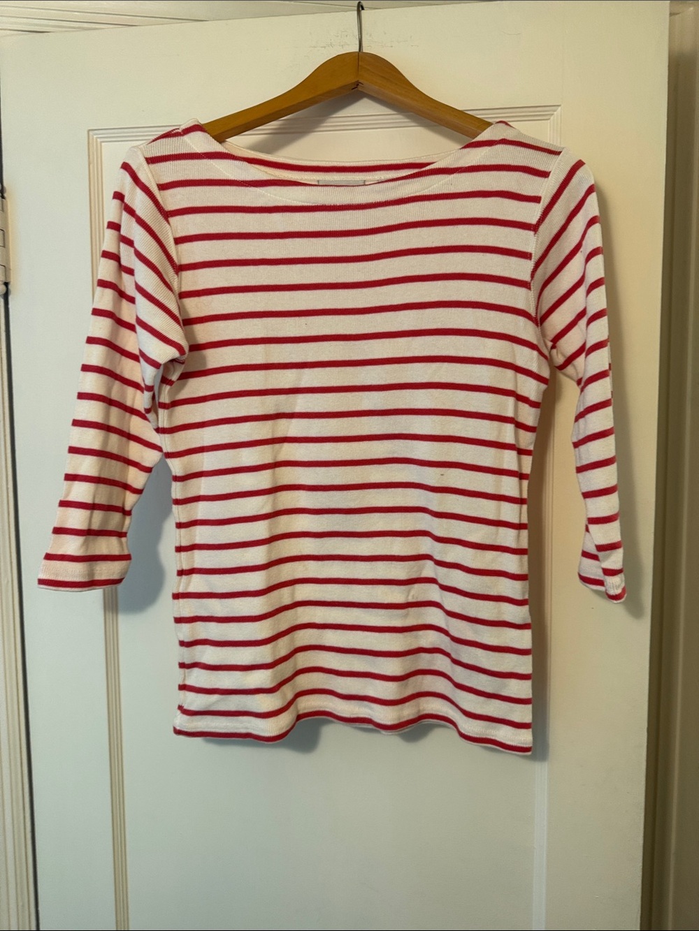L.L. Bean White and Red Striped Boatneck Sweater